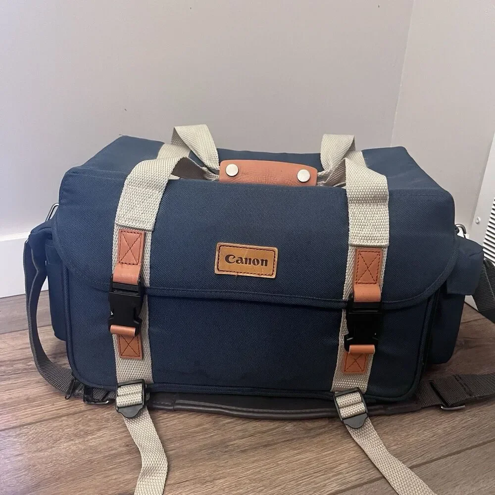 Vintage Green Canon Green Canvas Leather Trim Camera Bag Padded Case 15